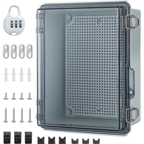 Coffret Electrique Etanche Exterieur,Boitier Etanche IP65, ABS BoîTe de Jonction,Boite Etanche Electrique Exterieur avec Accessoires De Montage Mural Et Serrure (230 165 120mm) (1/4)