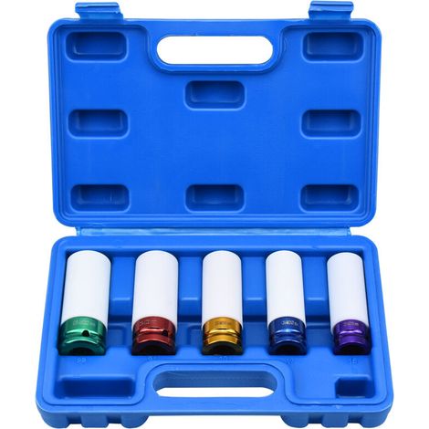 BRAVIX 5 pièces Embouts clé pour les jantes Drive métrique Extra à paroi mince de roue taille 5, 15, 17, 19, 21, 22 mm, (1/5)