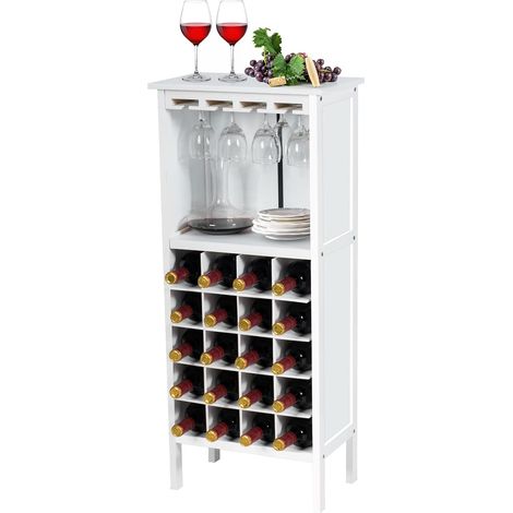 Goplus – Casier à vin 20 bouteilles – Étagère en pin 42 x 24,5 x 96 cm – Porte-gobelet intégré – Pour cave, cuisine, salon, chambre (1/5)