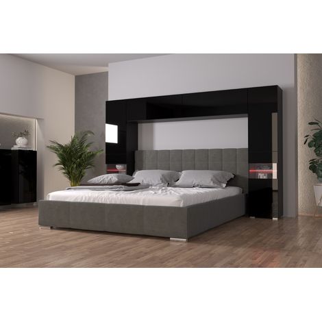 Tête de lit Armoire - pont de lit PANAMA 12/HG/B/1-1B noir/noir brillant 240x184x35cm