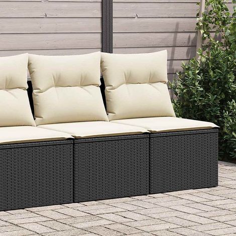 Salon de jardin 2 sièges avec rangement en résine tressée noire, coussins écru - PANGIVO (1/5)