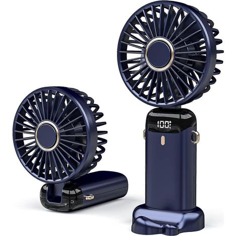 Ventilateur de bureau portable AURA Mini USB, petit ventilateur de table avec 5 vitesses et batterie USB 3000 mAh, ventilateur électrique pliable pour les voyages, le bureau et la maison (bleu) (1/5)