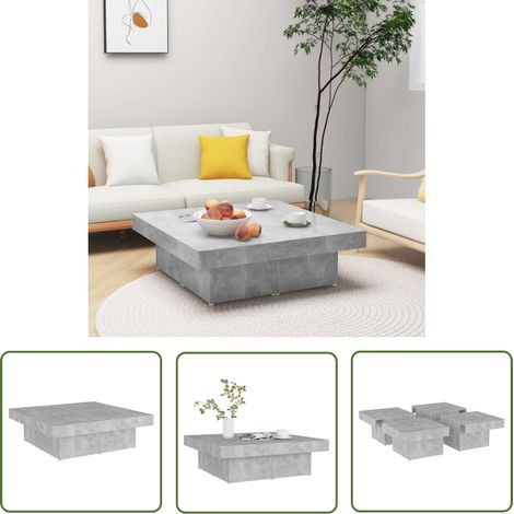 Furniture Limited - Table basse gris béton 90x90x28 cm bois d'ing (1/5)
