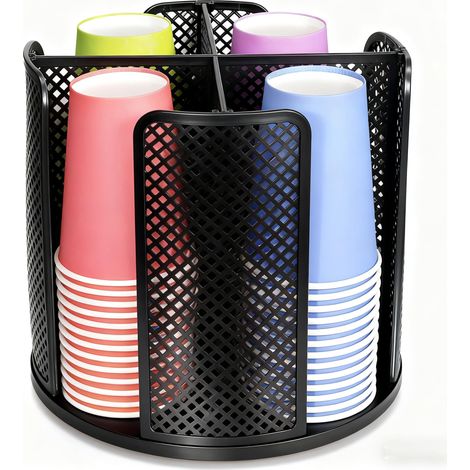 Distributeur de tasses à café rotatif, organisateur pour tasses et couvercles, porte-gobelets en papier avec 4 compartiments pour plan de travail, cuisine, station à café, salon, buffet (1/5)