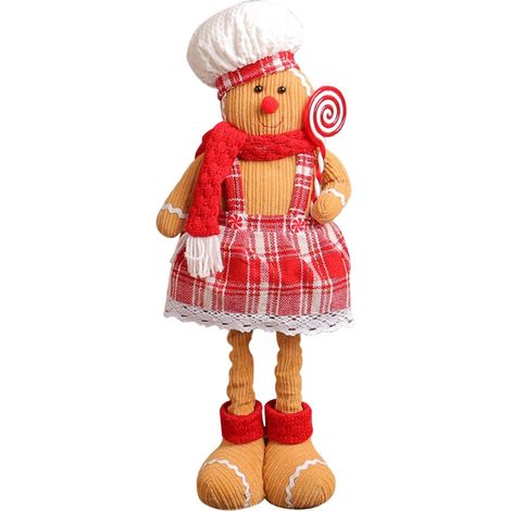 Décoration de Table Pain d'Épices Peluche Jambes Rétractables Velours Tricot Fer 34x20cm Ambiance Festive Noël (1/5)