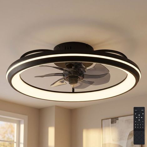 Ventilateur de plafond LED avec télécommande Plafonnier CCT dimmable Ventilateur fumé noir, marche avant-arrière 6 niveaux, 40W 2080Lm blanc chaud-froid, D 50 cm (1/5)