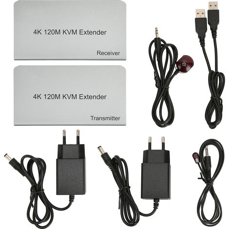 Répéteur réseau 120 m, prolongateur réseau IP KVM, amplificateur de signal un-à-plusieurs, prolongateur HDMI KVM 4K, LAN 4K à 60 Hz, contrôle à distance par clavier et souris USB (norme européenne) (1/5)