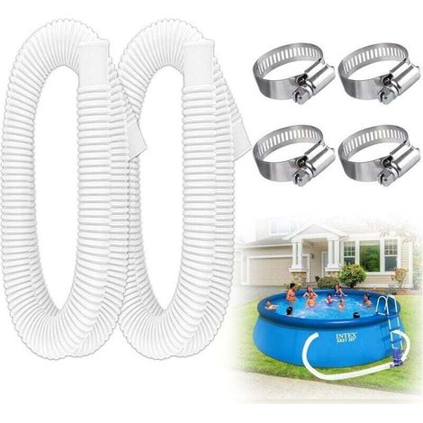 2-teiliger Poolschlauch, Ersatzschlauch für Aufstellpools mit 4 Metallschlauchklemmen, Länge 150 cm, Durchmesser 32 mm, Poolfilterschlauch für Aufstellpools (Weiß) (1/5)
