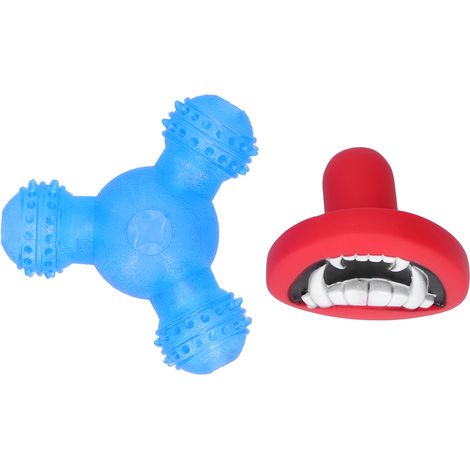Ensemble de jouets à mâcher interactifs pour chiots, jouet de dentition interactif avec un démon à lèvres rouges qui fuit de la nourriture (bleu). (1/5)