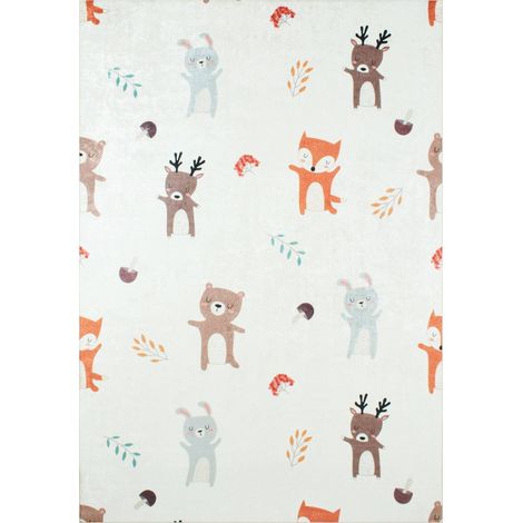 Children's indoor rug white with animal print, Ravon, 230x160x0.5 cm