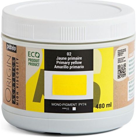 Peinture acrylique - Jaune primaire - 2 - Haute viscosité - Pébéo - Origin acrylics - 480ml (1/4)