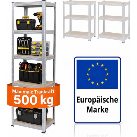 Relaxdays Schwerlastregal, 5 Ebenen, HBT: 200 x 60 x 60 cm, bis 875 kg, Keller & Garage, Lagerregal, Stahl, silber (1/5)