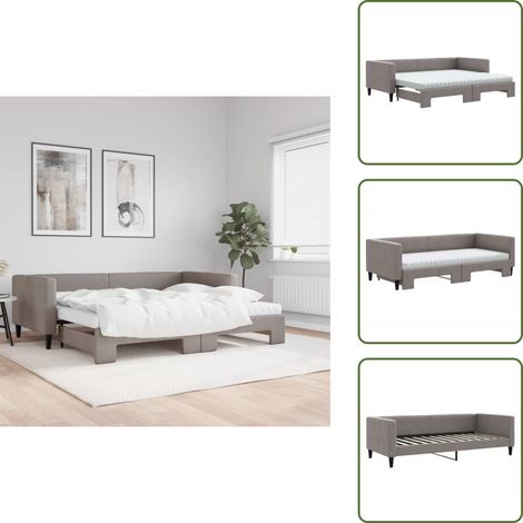 The Living Store Lit de jour avec gigogne et matelas taupe 90x200 cm tissu - Lit gigogne (1/5)