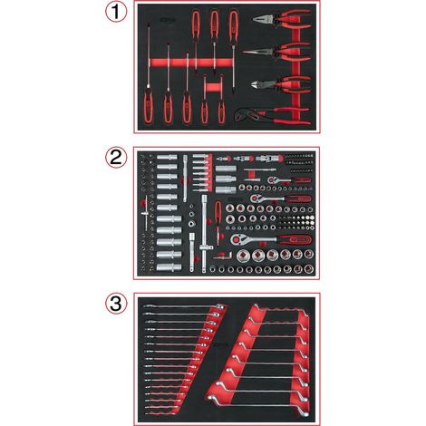 KS Tools Universal-Systemeinlagen-Satz für 3 Schubladen mit 215 Premium-Werkzeugen (1/3)