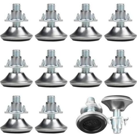 Pieds de meubles réglables M8 x 30 mm (12 pièces) – Pieds cylindriques réglables de taille moyenne avec coussinets en PP et écrous en T, curseurs de pieds de meubles réglables en caoutchouc (1/5)