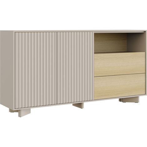 Selsey Distria – Sideboard mit Schubladen und geriffelter Front Kaschmirgrau / Eichenholzoptik, 156 cm (1/5)
