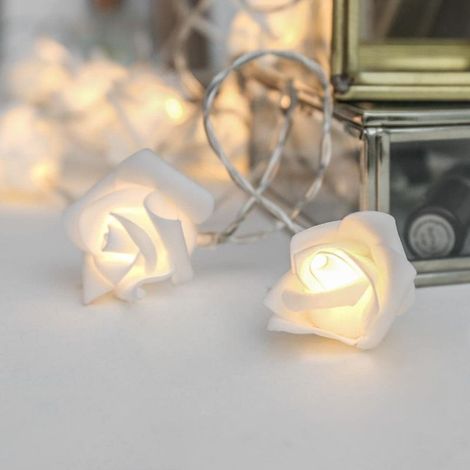 Guirlande lumineuse LED roses blanches – 2 m, sur secteur 20 fleurs blanc chaud Décoration Tumblr pour : chambre de fille, mariage, coiffeuse Guirlande lumineuse roses (1/5)