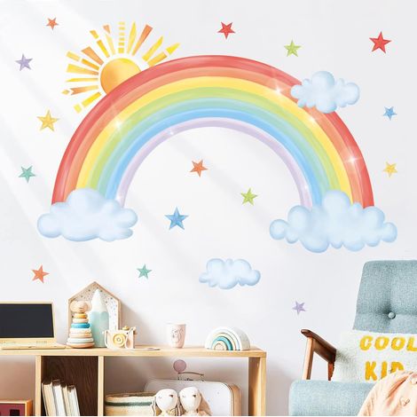 Stickers Muraux Arc en Ciel Grand Autocollant Mural Soleil Nuage Etoile Décoration Murale Chambre Enfants Bébé Pépinière Salon (1/5)
