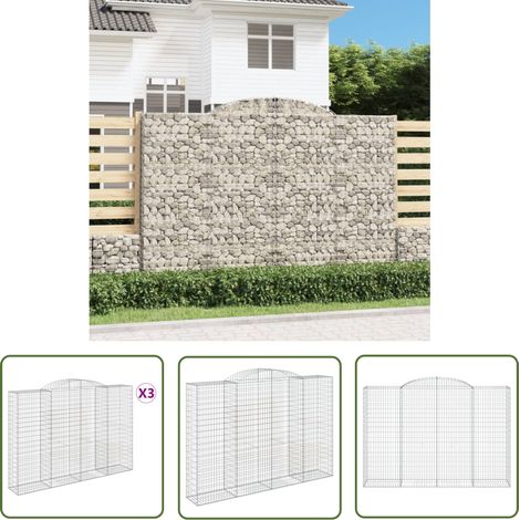 The Living Store Gabionen mit Hochbogen 3 Stk. 300x50x200/220cm Verzinktes Eisen - Gabionen - Gartenzaun - Gartendeko - Eisen - Stauraum (1/5)