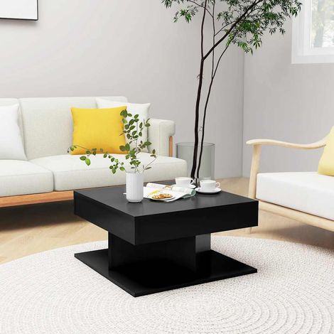Table basse carrée Noir en bois d’ingénierie avec rangement déco 57 x 57 x 30 cm - PANGIVO (1/5)