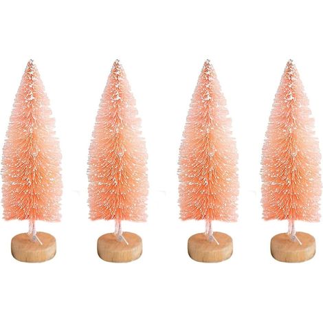 Décorations de saison Lot de 4 petits sapins de Noël artificiels en sisal avec base en bois pour décoration de chambre de Noël GROOFOO (rose,12 cm)