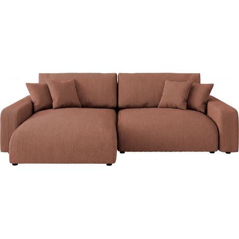 ENA - Canapé d'angle convertible velours côtelé 4 places - Terracotta