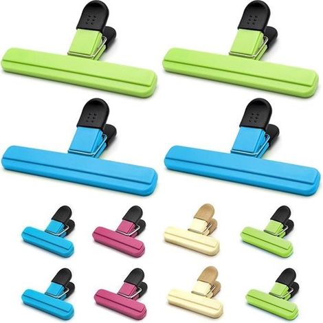 Pinzas para alimentos, 12 unidades, clips reutilizables para bolsas de alimentos con cierre de plástico para bolsas en la cocina (1/5)