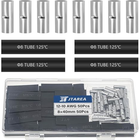 100 Pièces 12-10 AWG Cosses Électriques a Sertir Bout à Bout Non Isolées Kit avec Gaine Thermorétractable Connecteurs Electriques à Sert 4-6 mm² Câble Crimp Terminal Connecteur Électrique (1/5)