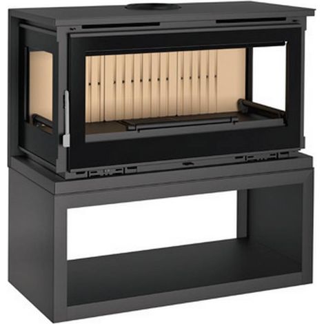 Fm Calefaccion – Poêle à bois ventilé 3 vitres – Puissance 12.6 kW – Rendement 81 % – Évacuation des fumées supérieure – Longueur bûches 62 cm (1/5)