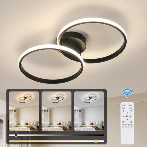 GOECO Plafoniera LED Moderna Doppio Anello Nero, 38W Dimmerabile senza gradini, CCT regolabile con telecomando, Illuminazione soffitto per Soggiorno Camera da Letto Studio (1/5)