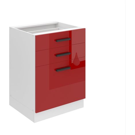 BELINI Meuble Cuisine Bas sans Plan de Travail SDSZ I Meubles de Cuisine - Taille: 51,6 x 60 x 82 cm I Petit Meuble Cuisine - 2 Tiroirs, 1 Porte I Couleur : Rouge très Brillant (1/5)