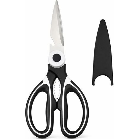 Ciseaux de cuisine multifonctions 19 cm avec étui de protection – acier inoxydable, poignée ergonomique, noir et blanc – découpe aliments, volaille, herbes, emballages (1/5)