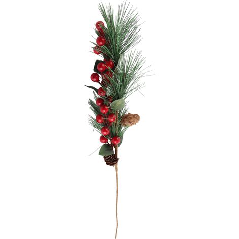 Aiguilles de pin artificielles de Noël, pommes de pin individuelles, fruits rouges, plantes vertes, décorations pour compositions florales (1/5)