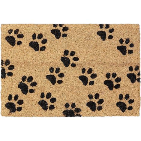 Paillasson Coco, Pattes, 60x40 cm, Tapis d’entrée pour intérieur et extérieur, antidérapant, Nature/Noir (1/5)
