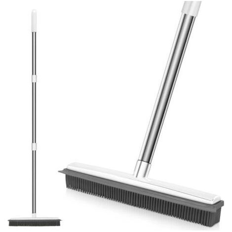 Balai en Caoutchouc de Silicone Blanc à Long Manche Anti-Rayures, pour Enlever Les Poils d'animaux de Compagnie, pour Les Sols, Les Tapis, Les Carreaux, Les Fenêtres et Le Jardin (1/5)