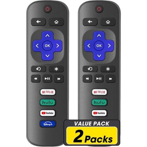 Télécommande Remplacement - Pour TV Roku - Compatible TCL Hisense Onn Sharp Element Philips - Infrarouge - Sans Appairage - Lot de 2 (1/5)