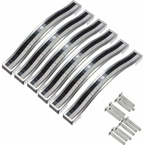 Tiradores de puerta de cristal de 6 x 160 mm, pomos decorativos para puertas, tiradores para muebles, cajones, armarios, papeleras, roperos, plata y negro.
