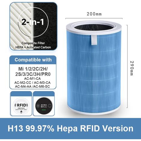 (Composite bleu - Chine continentale) Convient pour le remplacement du filtre 2S du purificateur d'air Xiao-mi. Compatible avec les filtres HEPA Xiao-mi 1/2/2C/2H/2S/3/3C/3H/Pro M8R-FLH (1/4)