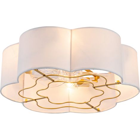Ventilador de techo de 53 cm con luz, control Bluetooth y mando a distancia, 6 velocidades, metal y tela dorado blanco (1/5)