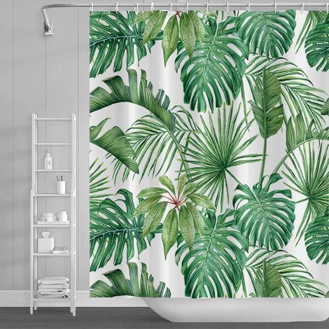 152x183cm Aquarelle Vert Feuilles de Palmier Rideau de Douche Été Tropical Plantes Botaniques de Bain Feuille de Banane Monstre Salle de Bain avec Crochets (1/5)