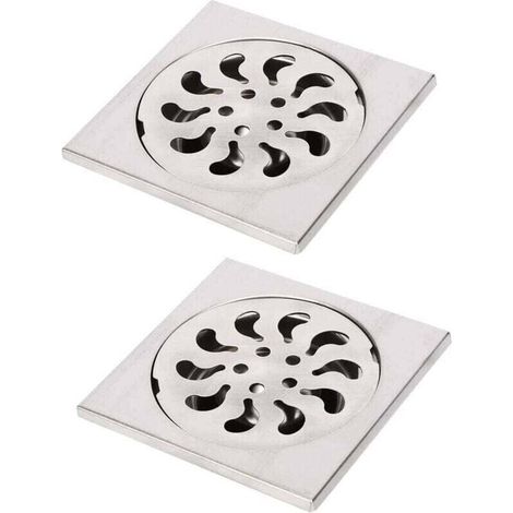 2 desagües de suelo de acero inoxidable, XU, rejilla de ducha cuadrada con filtro para ducha, recogedor de pelos para baño, 90 x 90 x 30 mm - KZQ (1/4)