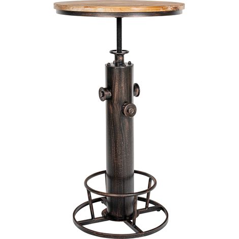 CLP – Table haute réglable en hauteur 91-108 cm – Plateau rond Ø 54 cm en pin massif – Look industriel en métal – Pour 2 à 4 personnes (1/5)