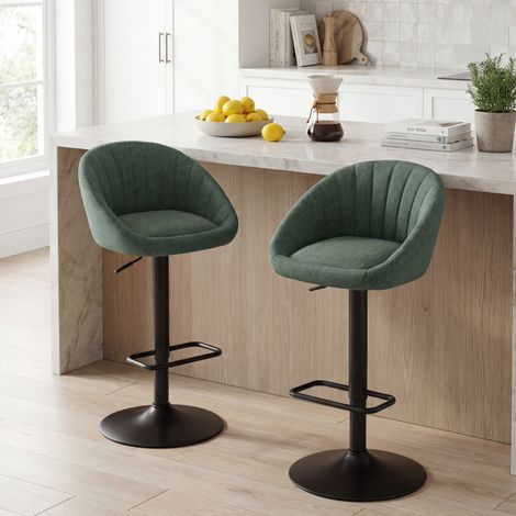 Wahson Tabouret de Bar en Tissu, Chaise de bar Lot de 2 Chaise Haute Cuisine Réglable Tabouret pour Bar/Cuisine, Vert