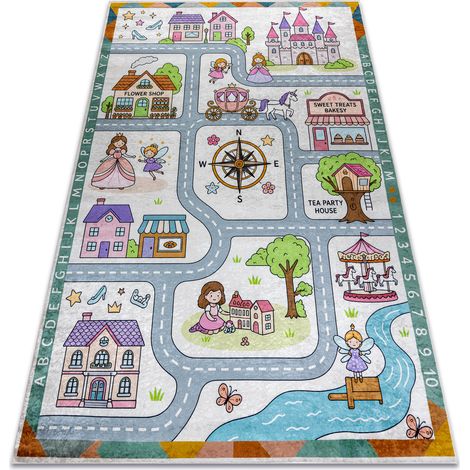 BAMBINO 61430 washing carpet Princess, alphabet, streets for children anti-slip - grey / pink grey 200x290 cm (1/5)