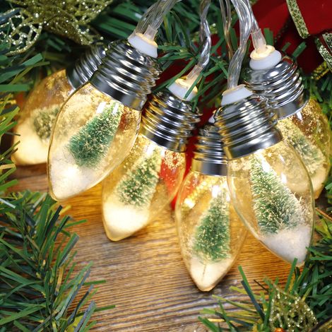 (2 par paquet) Guirlande lumineuse LED pour sapin de Noël, guirlande lumineuse boule de neige, boîte à piles, décorations de Noël, 2 piles (AA), 6 ampoules (matériau de l'abat-jour : plastique haute r (1/5)