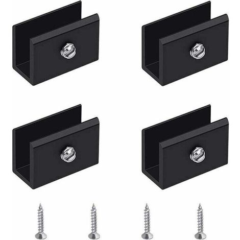 Pince à Verre, 4 Pièces de Support d'Étagère en Verre Murale Support Tablette Verre Noir, Fixation Tablette Verre Réglable en Alliage d'Aluminium, Pour Verre de 6 à 8 mm d'Épaisseur