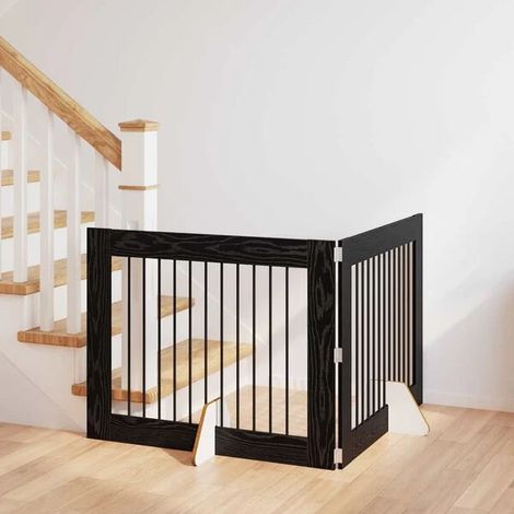 Porte pour chien avec cadre de support, ensemble de 2 pièces, chêne noir, 100 x 80 cm