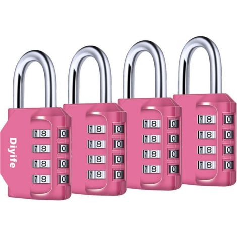 4er Set Zahlenschloss Vorhängeschloss Rosa 4-stellig Wasserdicht für Spind Garage Fitnessstudio