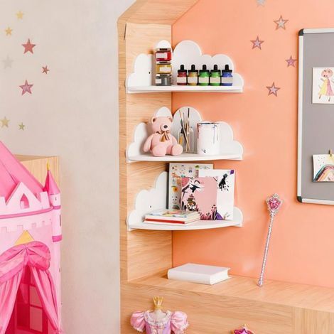 Étagère Murale Angle - Bois MDF Blanc - Pour Chambre Bébé Salon Salle De Bain Bureau - Lot De 3 Pièces