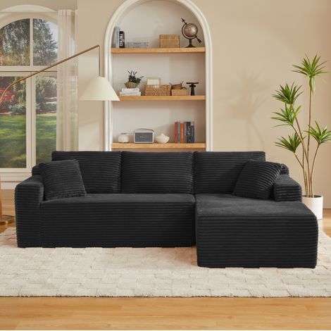 Sofá rinconera modular 252,5x163x65 cm negro, sin montaje, tejido y espuma viscoelástica MEUBLIV (1/5)